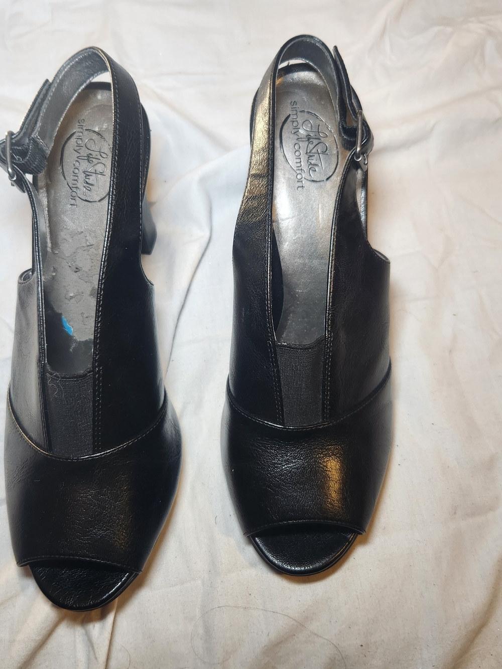 Life Stride Black Peep-Toe Slingback Sandals 10